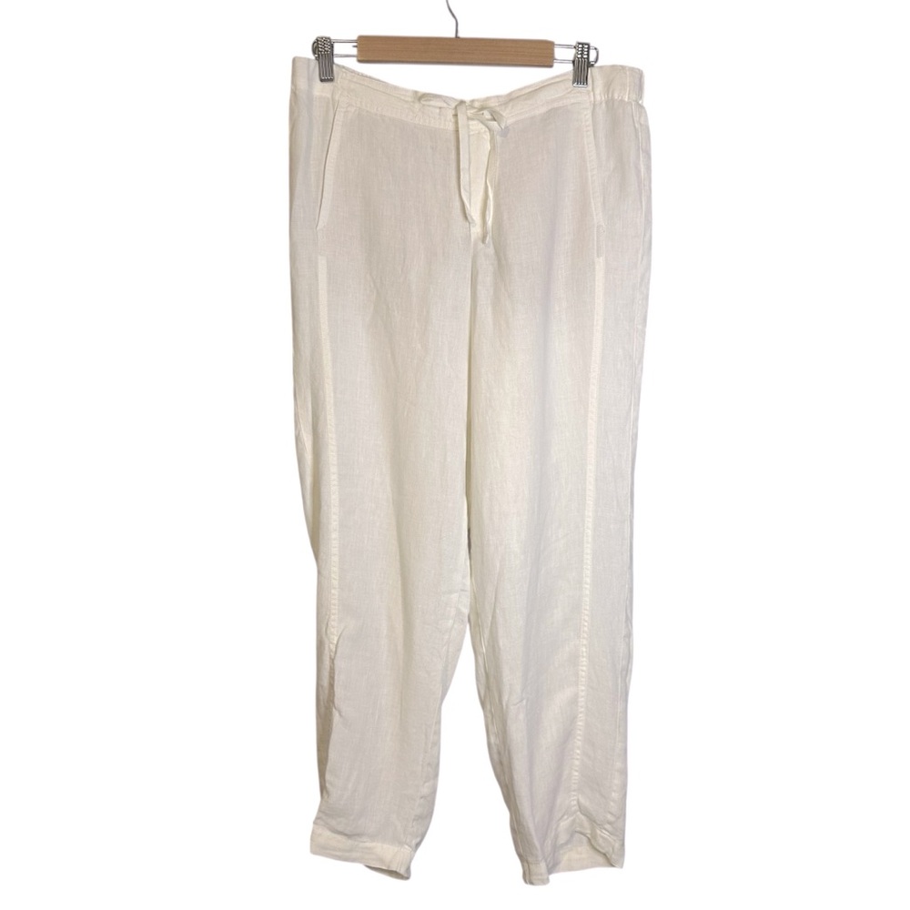 J. Jill Love Linen Ivory White Ankle Cropped Pants Drawstring Elastic Waist‎ M